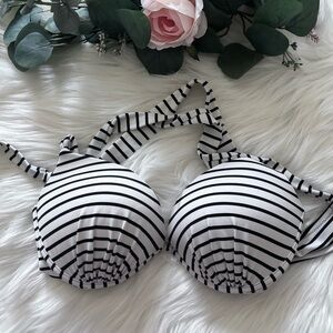 🌸2/$20 Victoria's Secret Swim Black White Striped Bikini Crisscross Top Size 34C
